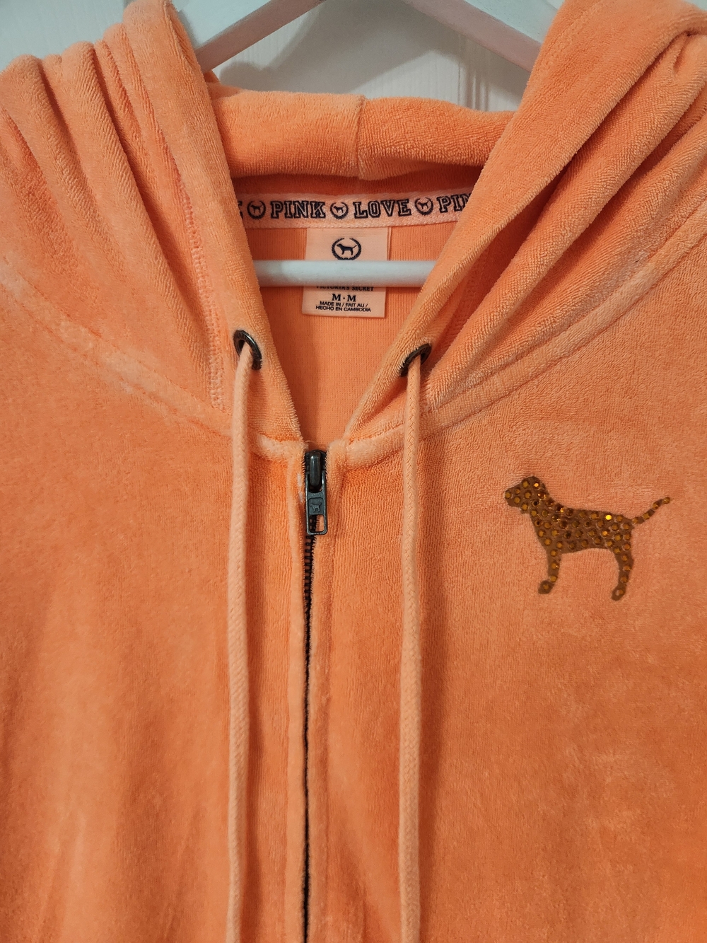 PINK Victoria's Secret Orange Sequin Dog Zip Hoodie - Picture 5 of 8